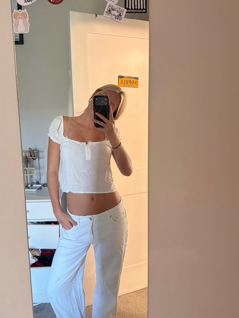 Edikted White Cropped Henley Top